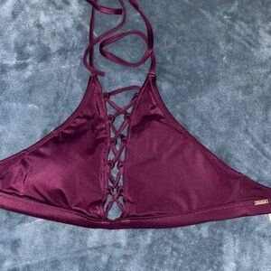 PINK Victoria's Secret Burgundy Lace-Up Swim Suit Top